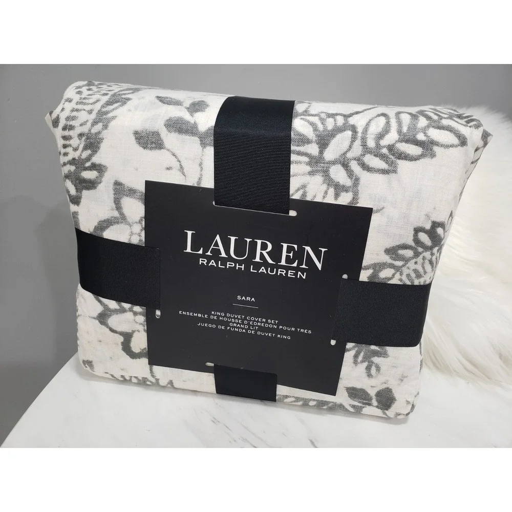 NEW Ralph Lauren Sara Floral Paisley KING Duvet Cover Set floral‎ gray